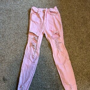 SHEIN Pink Skinny Distressed Jeans